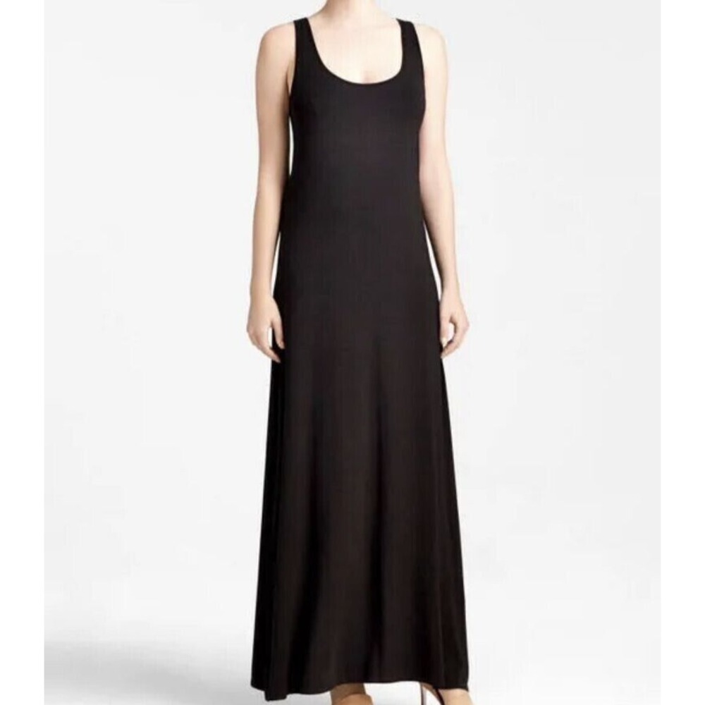 Vince Dress Womens XS Scoop Neck Chambray Back Jersey Knit Black Maxi Dress